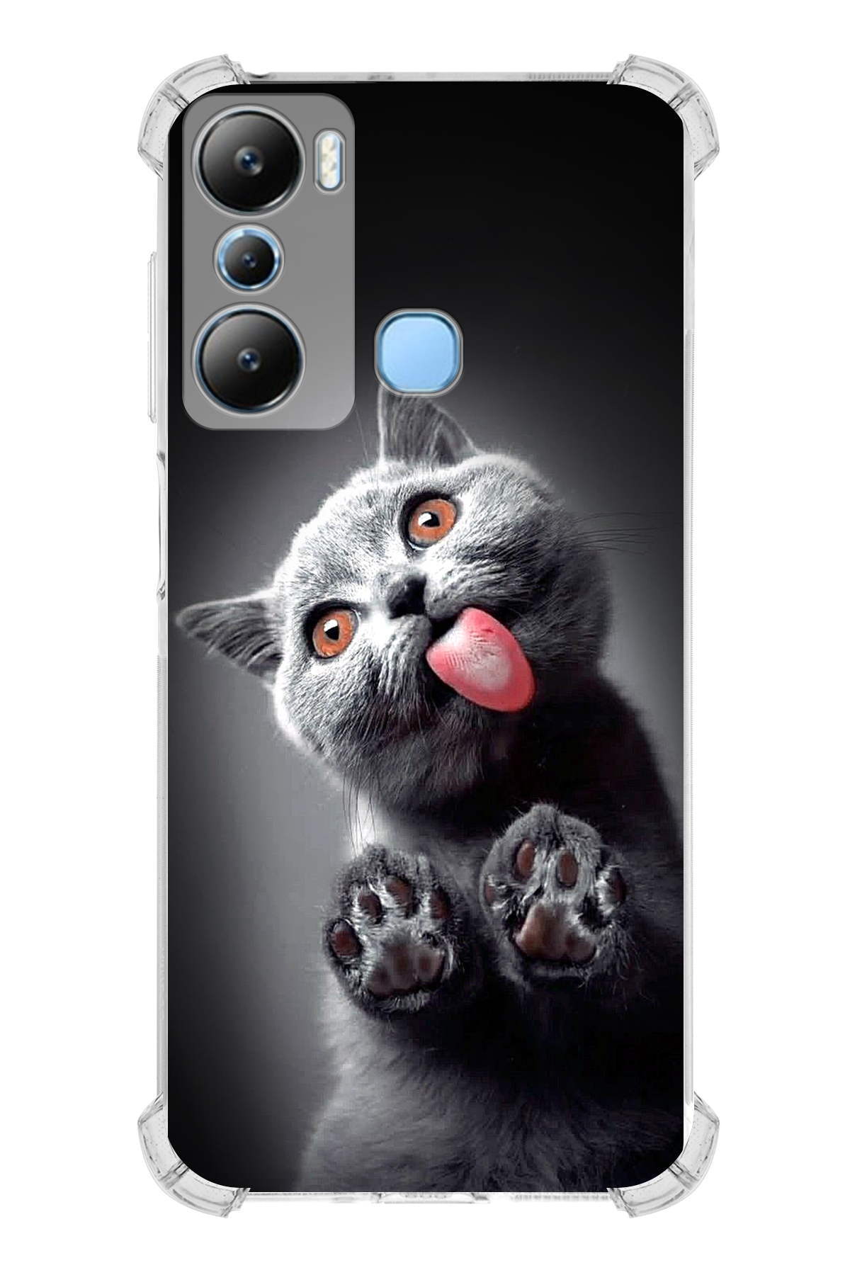 İnfinix Hot 20i Uyumlu Kedi 2 Baskılı Şeffaf Köşe Korumalı Antişok Kılıf