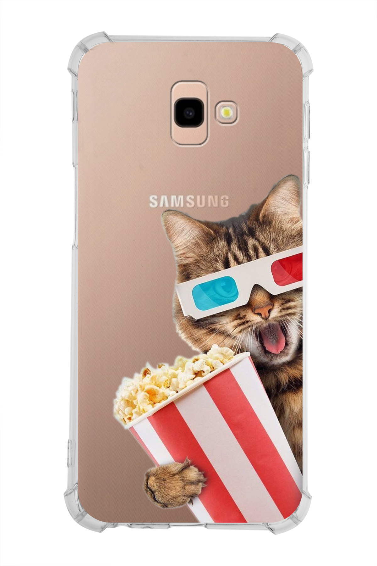 Samsung Galaxy J4+ Plus Uyumlu Kedi 1 Baskılı Şeffaf Köşe Korumalı Antişok Kılıf
