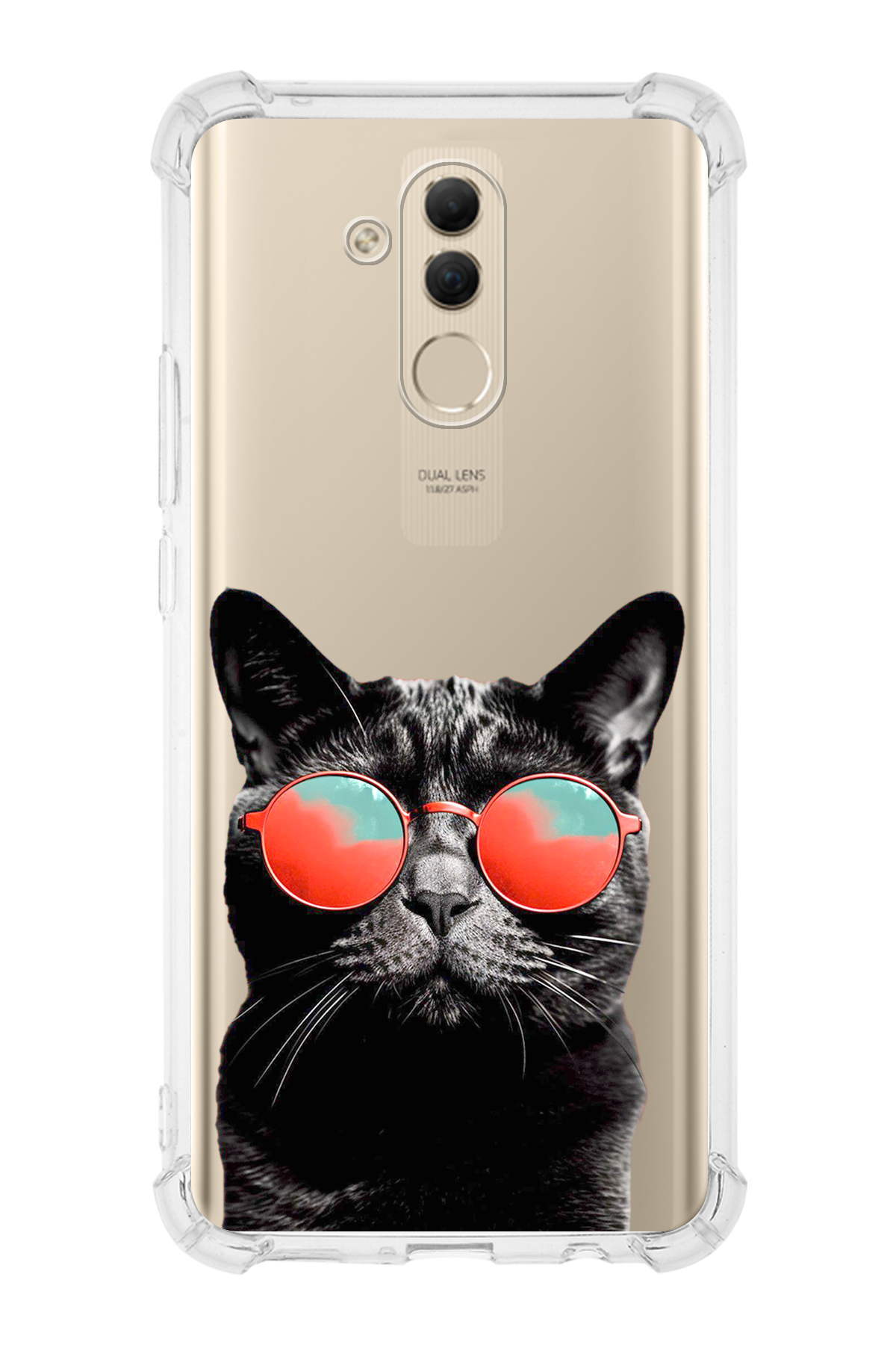 Huawei Mate 10 Lite Uyumlu Kedi 3 Baskılı Şeffaf Köşe Korumalı Antişok Kılıf