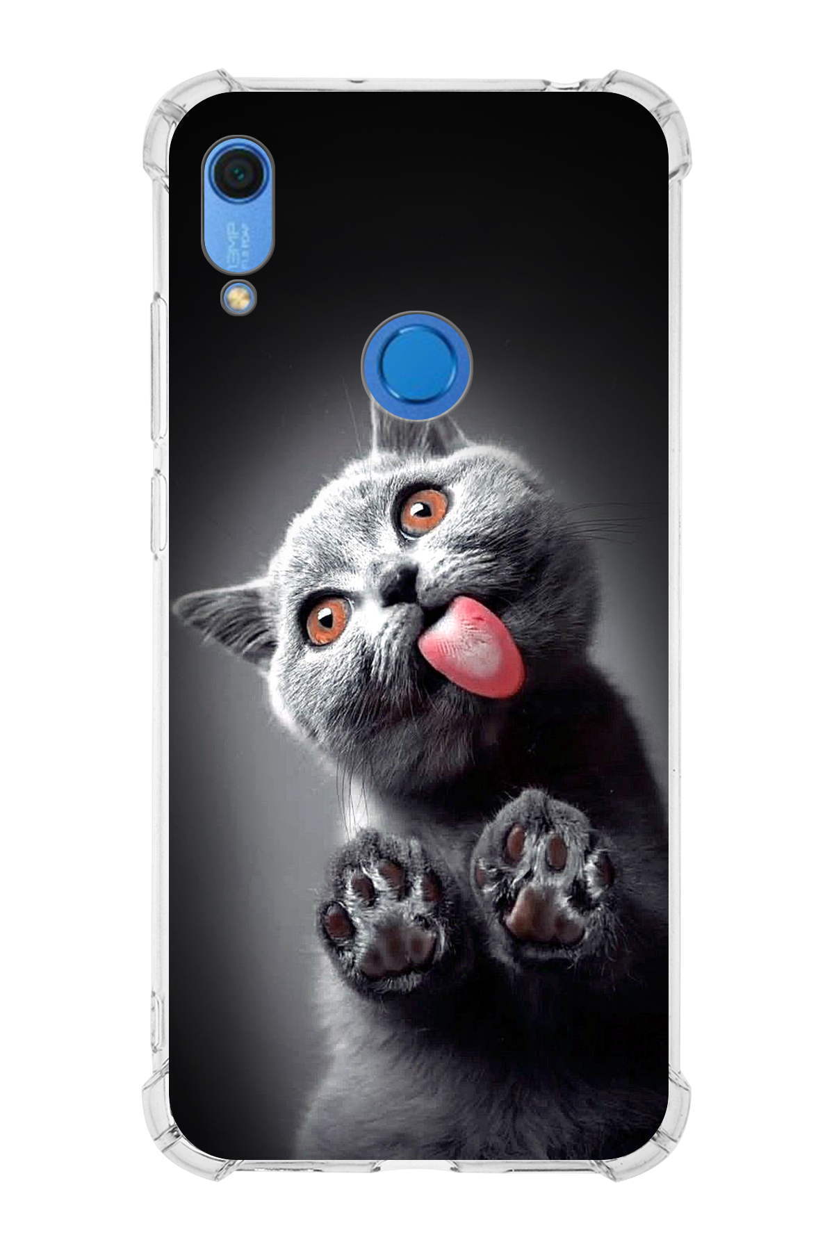 Huawei Y6S Uyumlu Kedi 2 Baskılı Şeffaf Köşe Korumalı Antişok Kılıf