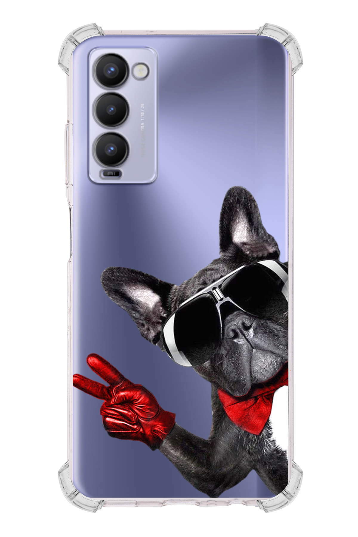 Tecno Camon 18 Uyumlu Köpek 2 Baskılı Şeffaf Köşe Korumalı Antişok Kılıf
