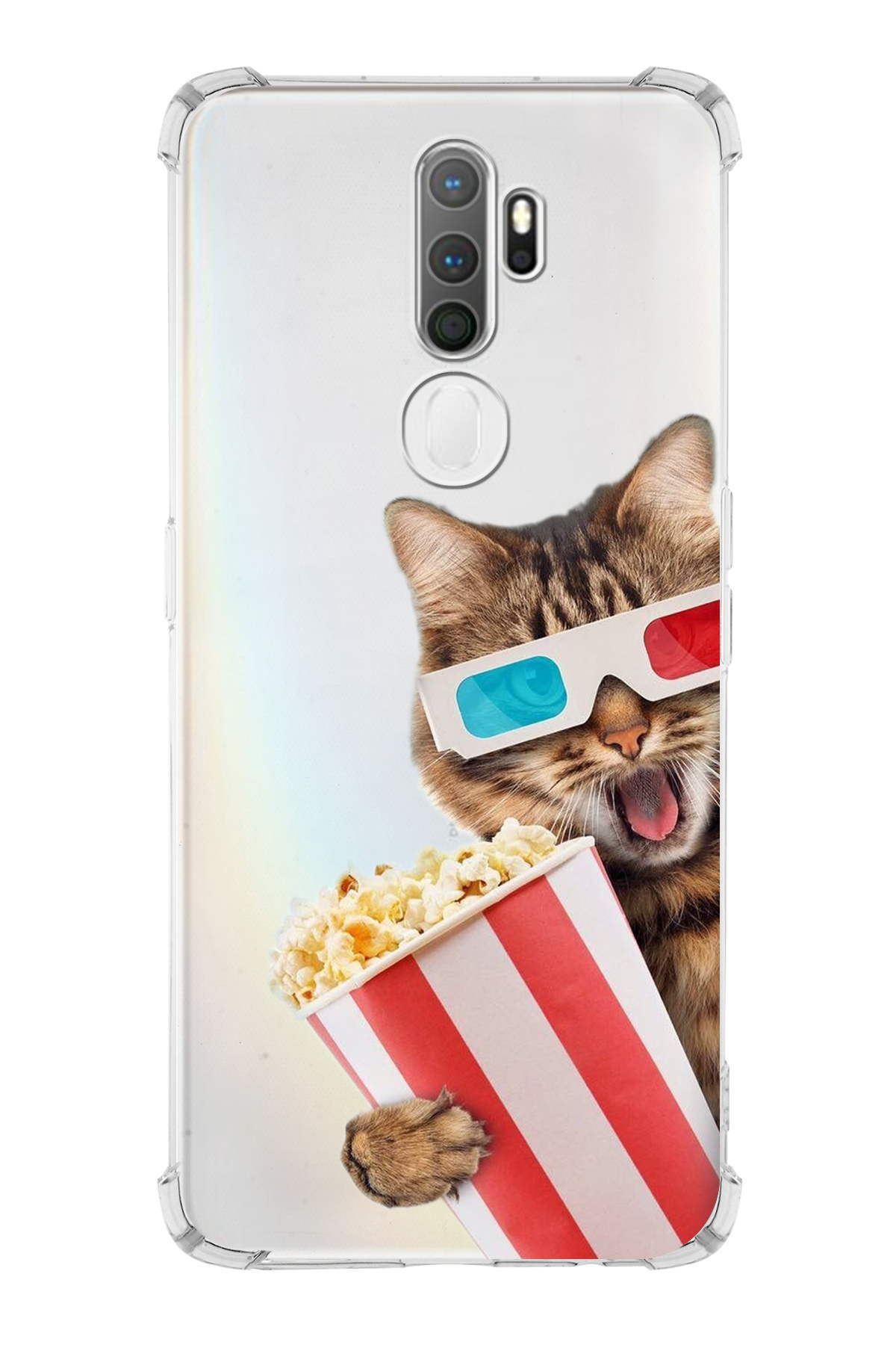 Oppo A5 2020 Uyumlu Kedi 1 Baskılı Şeffaf Köşe Korumalı Antişok Kılıf