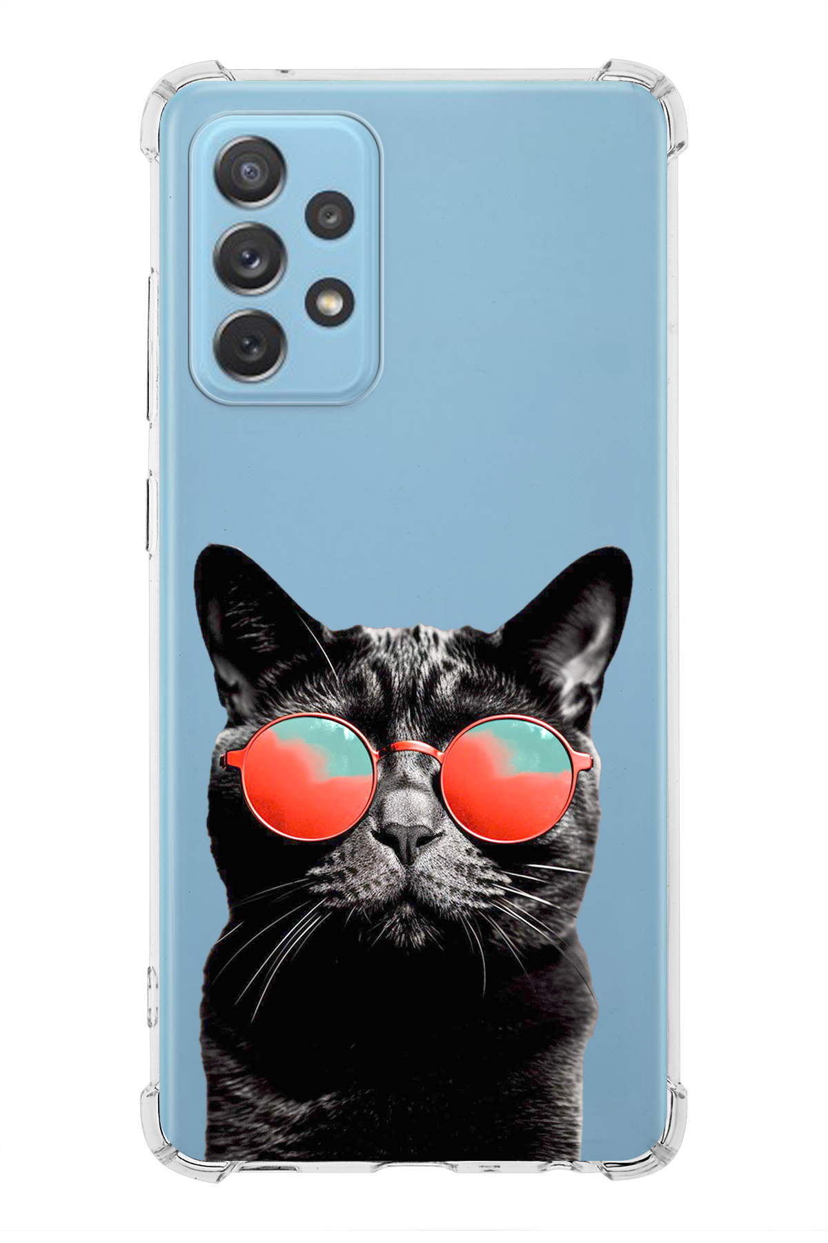 Samsung Galaxy A72 Uyumlu Kedi 3 Baskılı Şeffaf Köşe Korumalı Antişok Kılıf