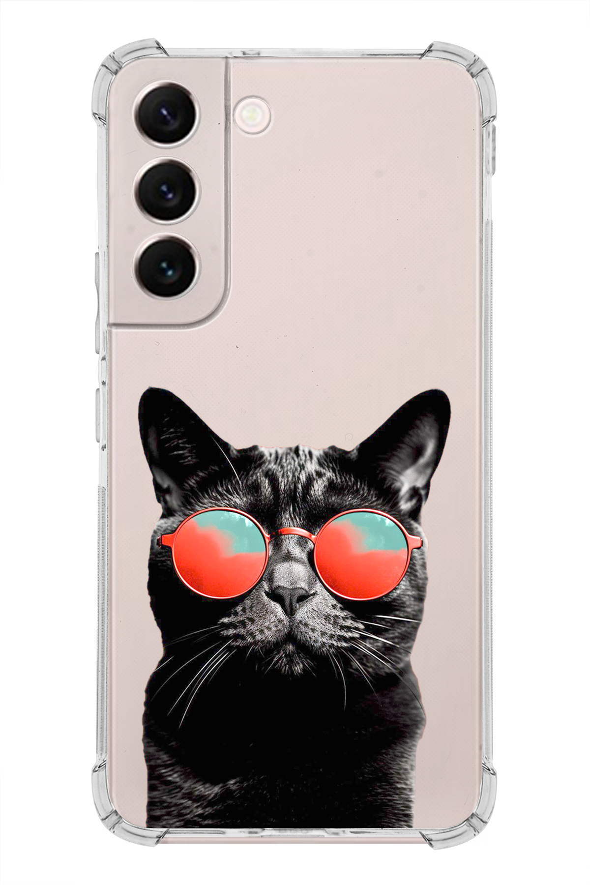 Samsung Galaxy S22 Uyumlu Kedi 3 Baskılı Şeffaf Köşe Korumalı Antişok Kılıf