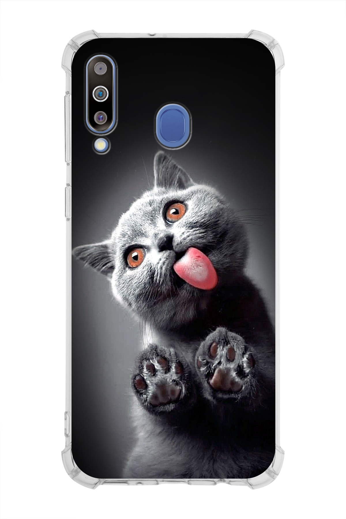 Samsung Galaxy M30 Uyumlu Kedi 2 Baskılı Şeffaf Köşe Korumalı Antişok Kılıf