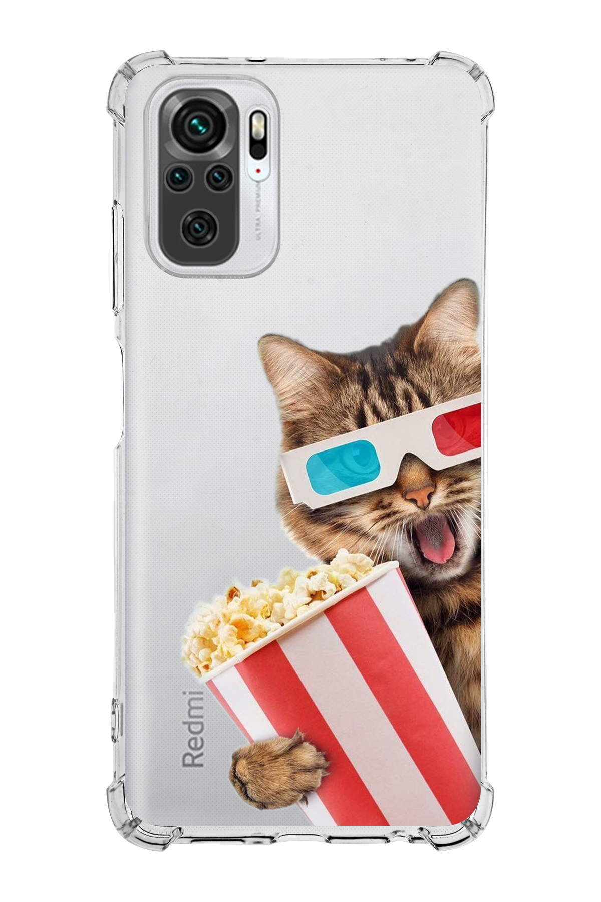 Redmi 10 Uyumlu Kedi 1 Baskılı Şeffaf Köşe Korumalı Antişok Kılıf