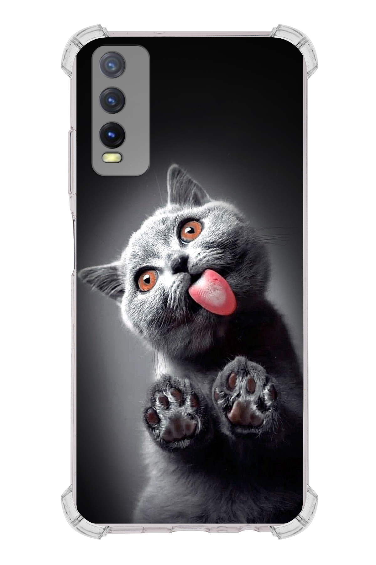 Vivo Y20S Uyumlu Kedi 2 Baskılı Şeffaf Köşe Korumalı Antişok Kılıf