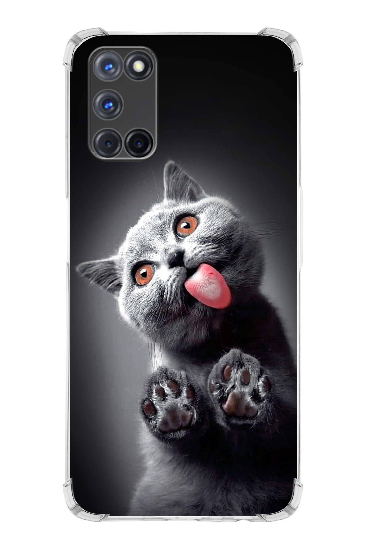 Oppo A72 Uyumlu Kedi 2 Baskılı Şeffaf Köşe Korumalı Antişok Kılıf