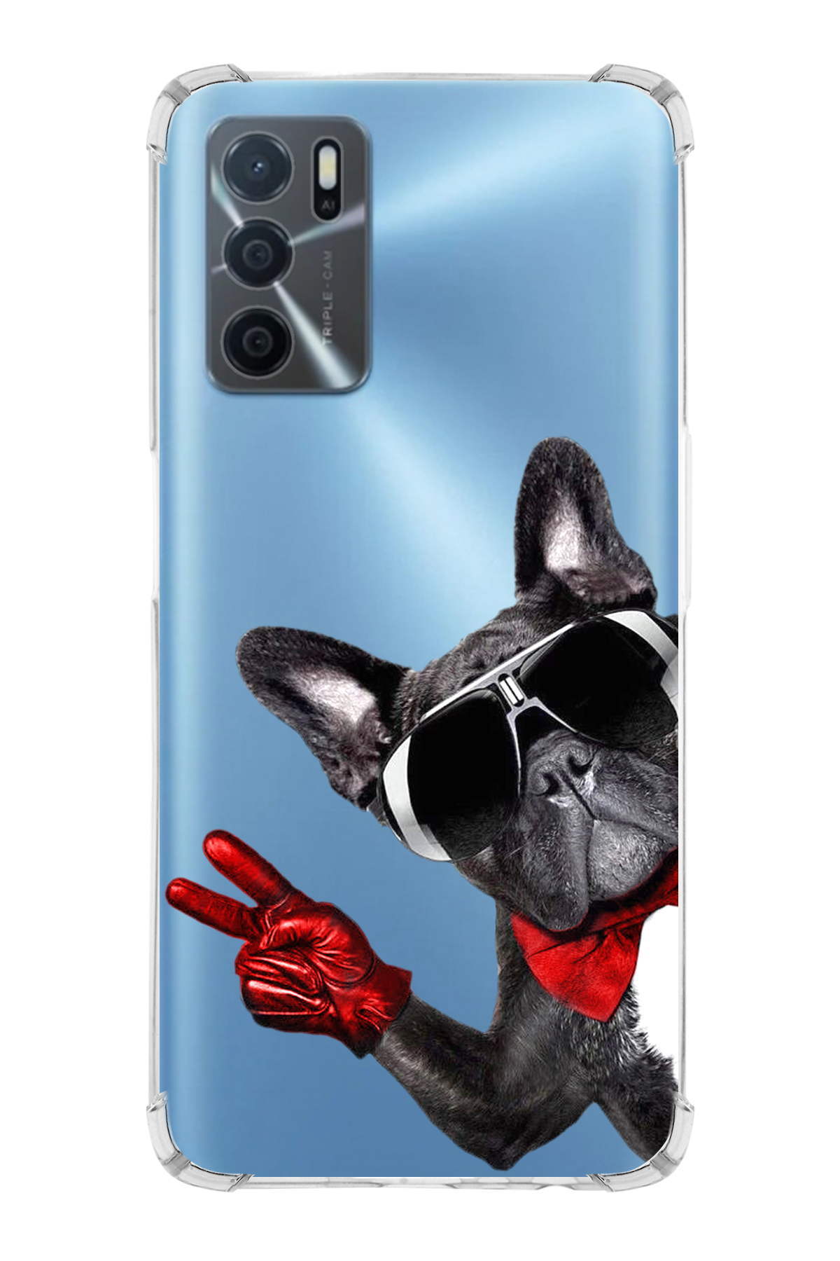 Oppo A16 Uyumlu Köpek 2 Baskılı Şeffaf Köşe Korumalı Antişok Kılıf