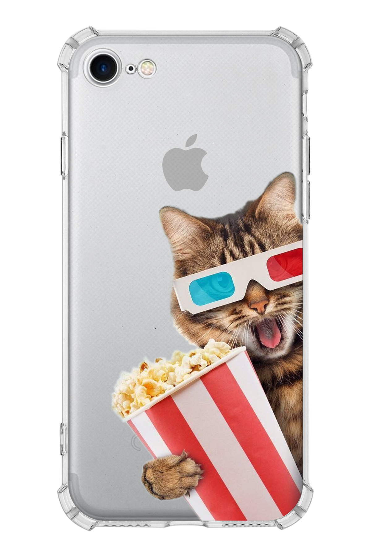 PrintiFy Apple iPhone SE 2022 Uyumlu Kedi 1 Baskılı Şeffaf Köşe Korumalı Antişok Kılıf