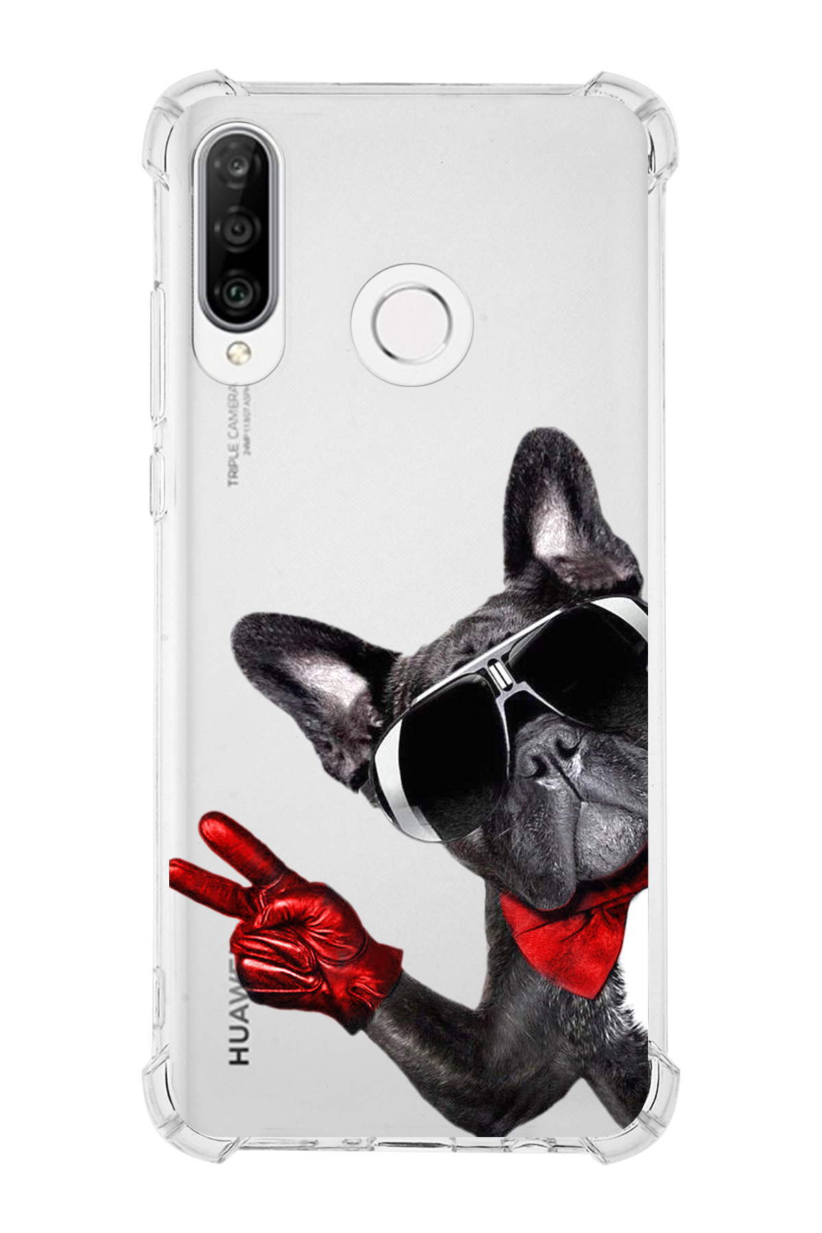Huawei P30 Lite Uyumlu Köpek 2 Baskılı Şeffaf Köşe Korumalı Antişok Kılıf