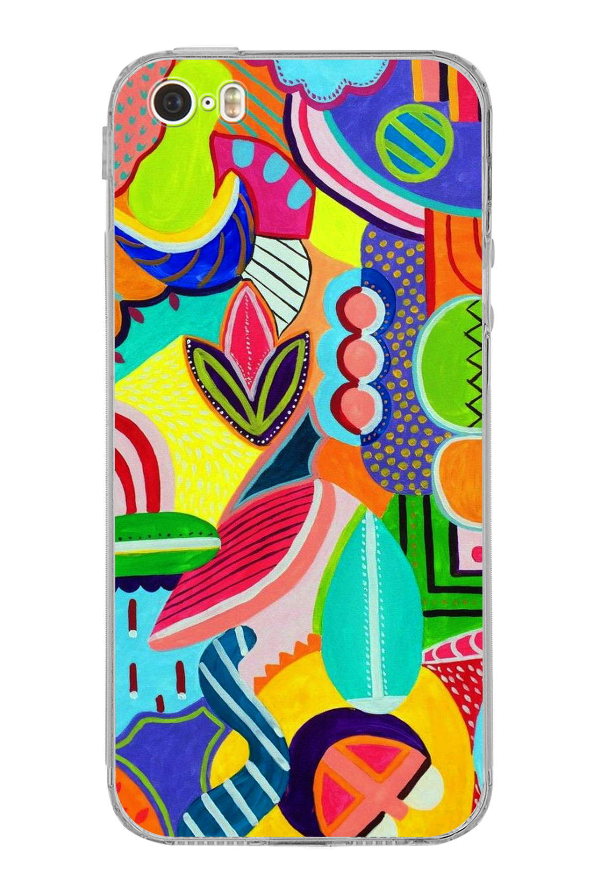 Iphone 5 ile Uyumlu Retro Color 6 Kamera Korumalı Şeffaf Kılıf