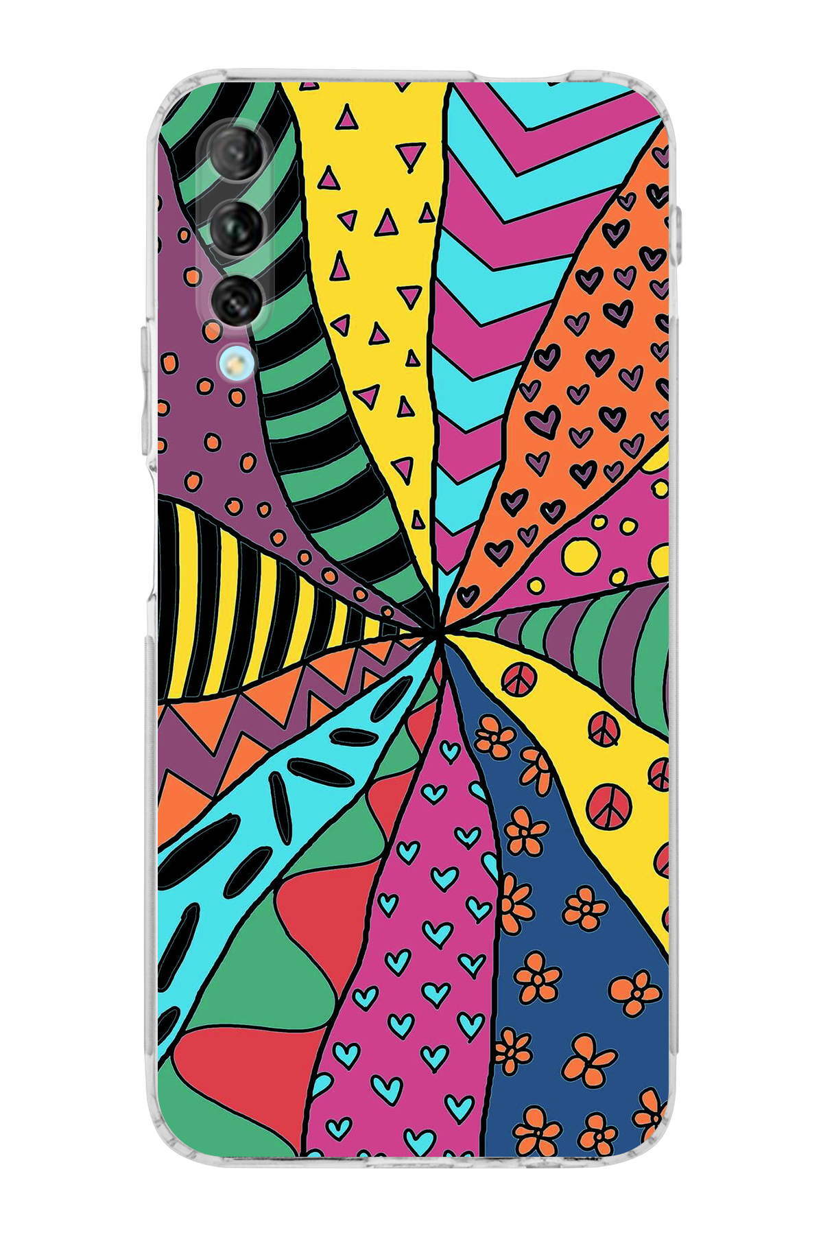 Huawei P Smart Pro ile Uyumlu Retro Color 4 Kamera Korumalı Şeffaf Kılıf