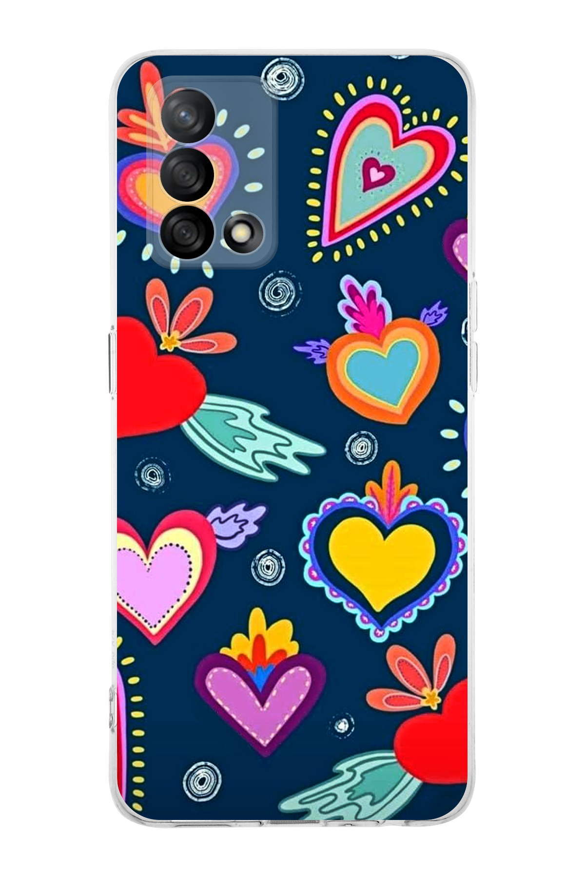 Oppo A74 4G ile Uyumlu Retro Color 3 Kamera Korumalı Şeffaf Kılıf