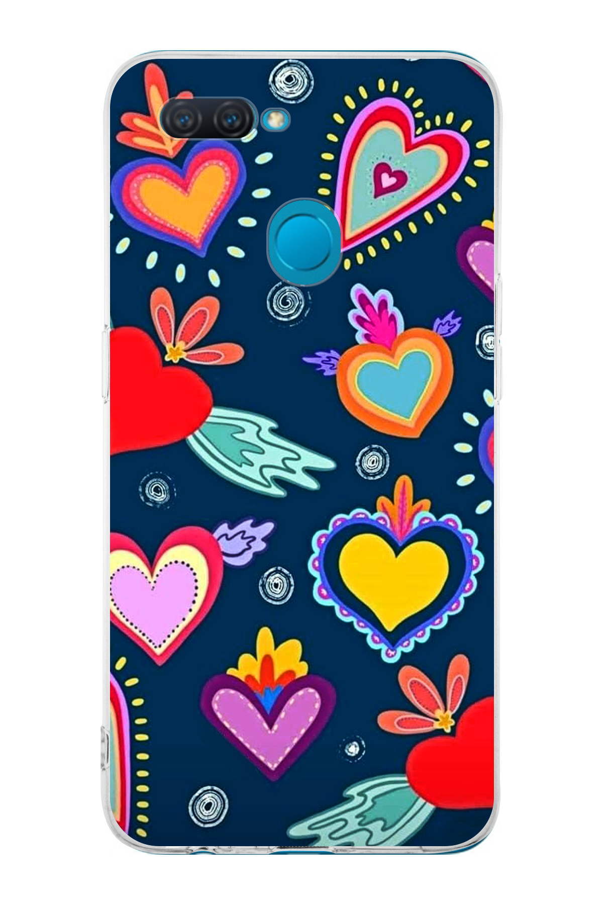 Oppo A12 ile Uyumlu Retro Color 3 Kamera Korumalı Şeffaf Kılıf