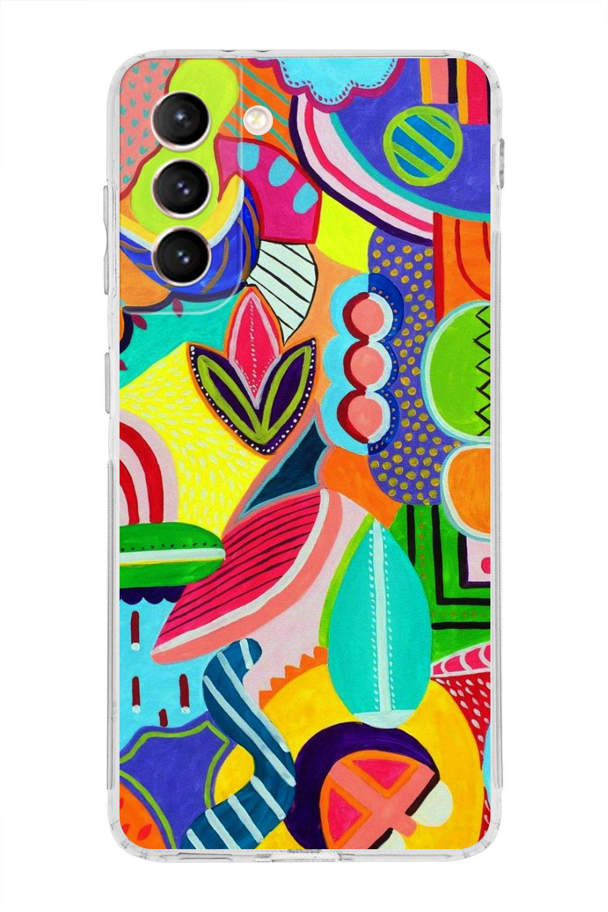 Samsung Galaxy S21 ile Uyumlu Retro Color 6 Kamera Korumalı Şeffaf Kılıf