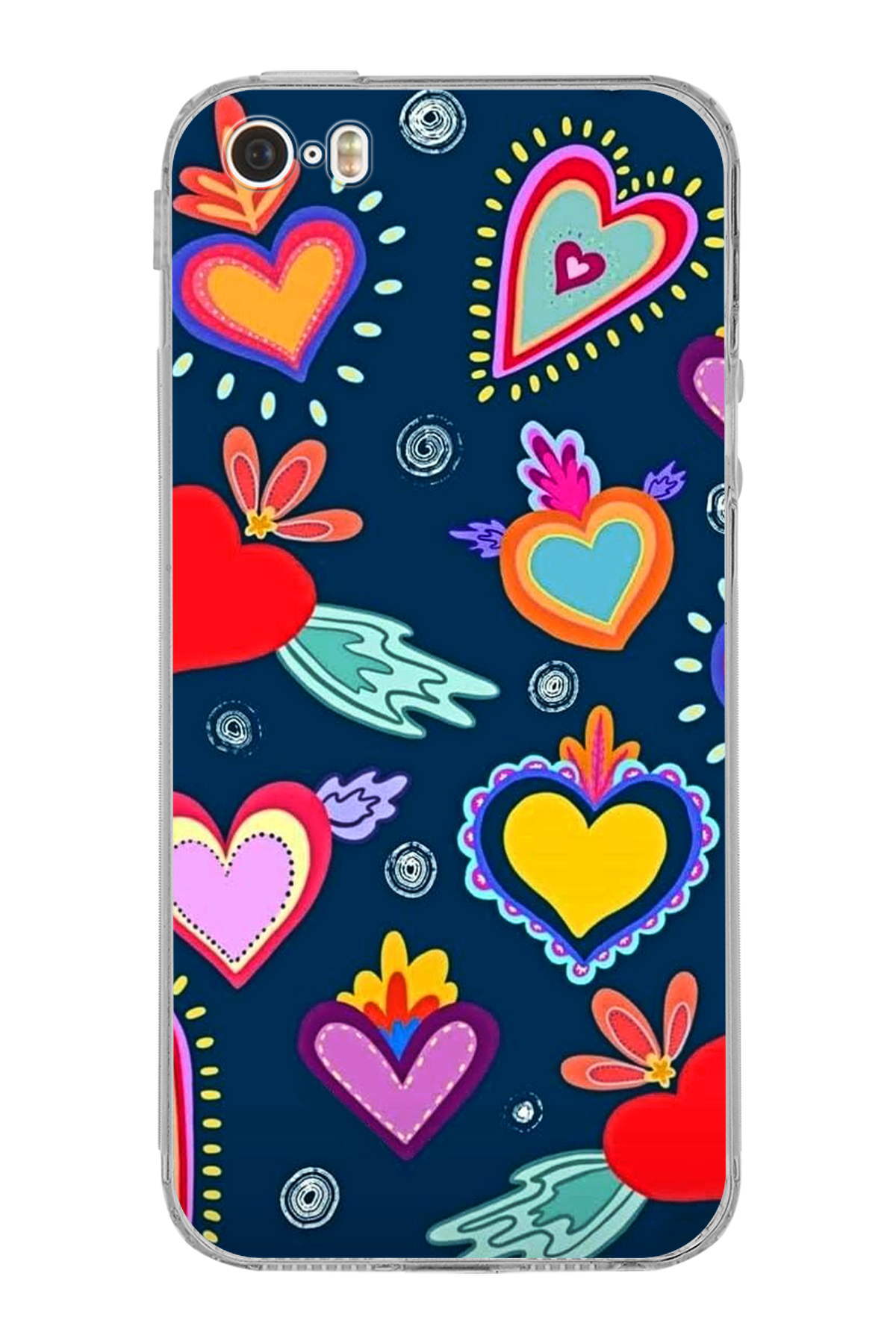 iPhone 5S ile Uyumlu Retro Color 3 Kamera Korumalı Şeffaf Kılıf