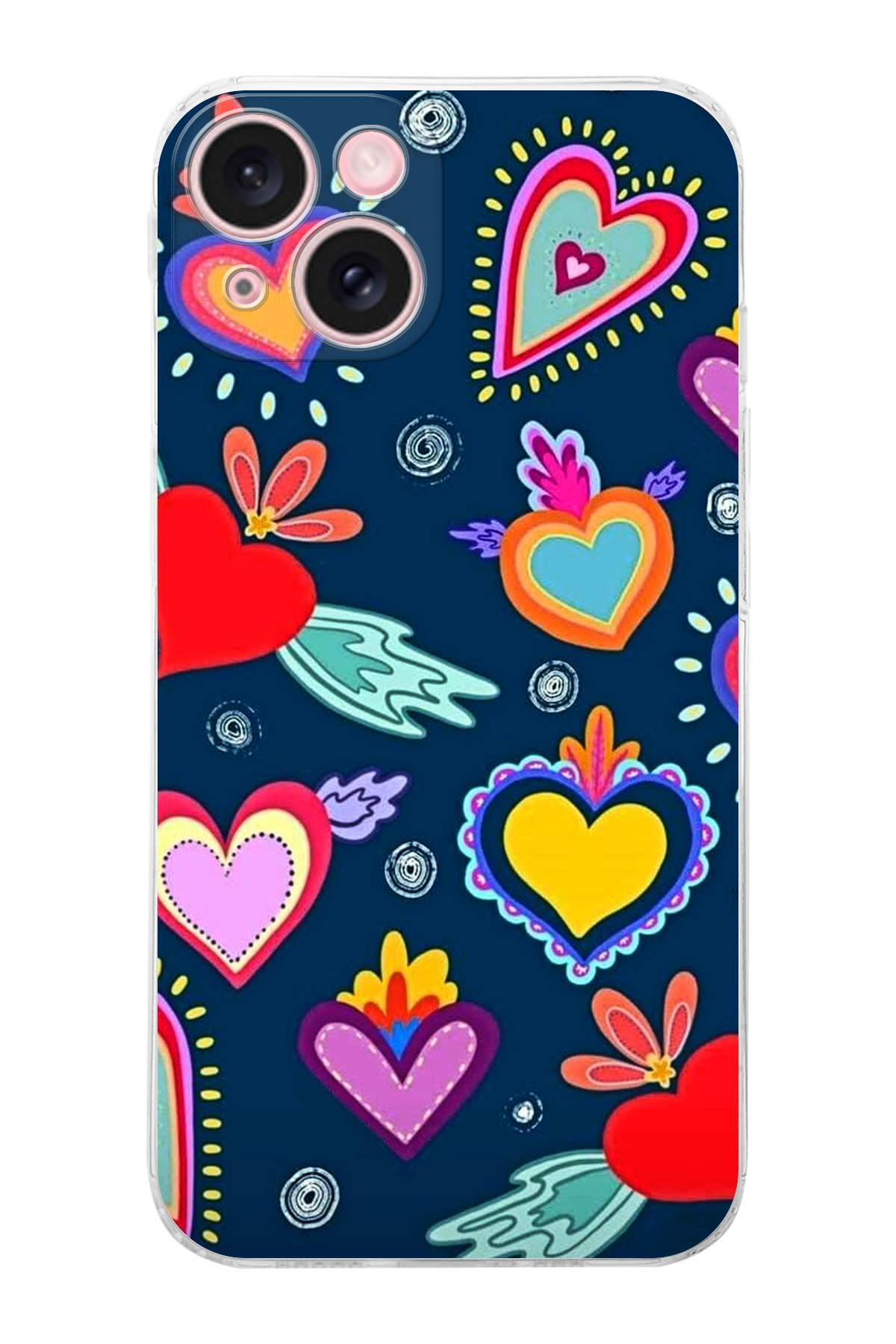 iPhone 15 ile Uyumlu Retro Color 3 Kamera Korumalı Şeffaf Kılıf