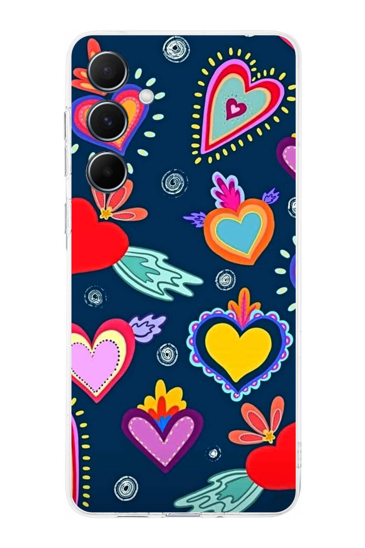 Samsung Galaxy A54 ile Uyumlu Retro Color 3 Kamera Korumalı Şeffaf Kılıf