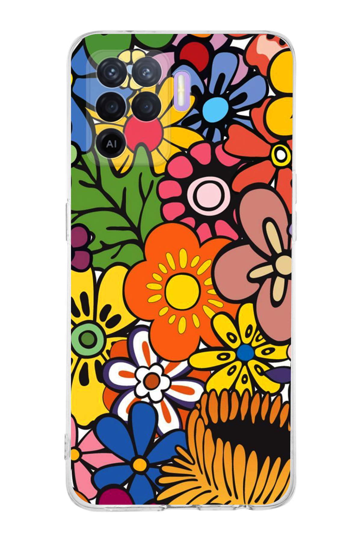 Oppo A92 ile Uyumlu Retro Color 2 Kamera Korumalı Şeffaf Kılıf