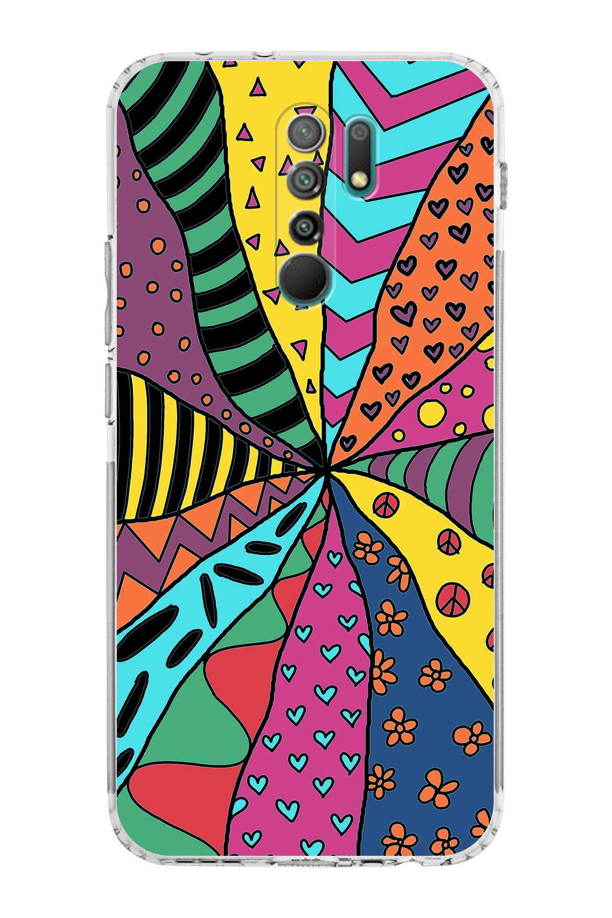 Xiaomi Redmi 9 ile Uyumlu Retro Color 4 Kamera Korumalı Şeffaf Kılıf