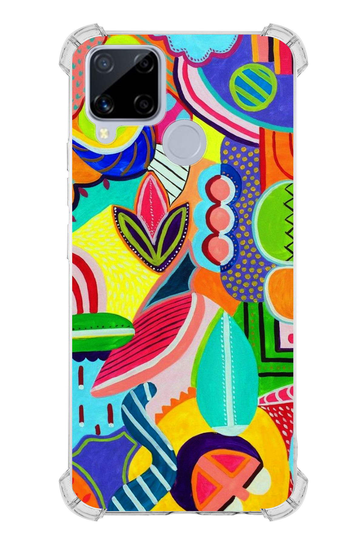 Oppo Realme C15 ile Uyumlu Retro Color 6 Kamera Korumalı Şeffaf Kılıf