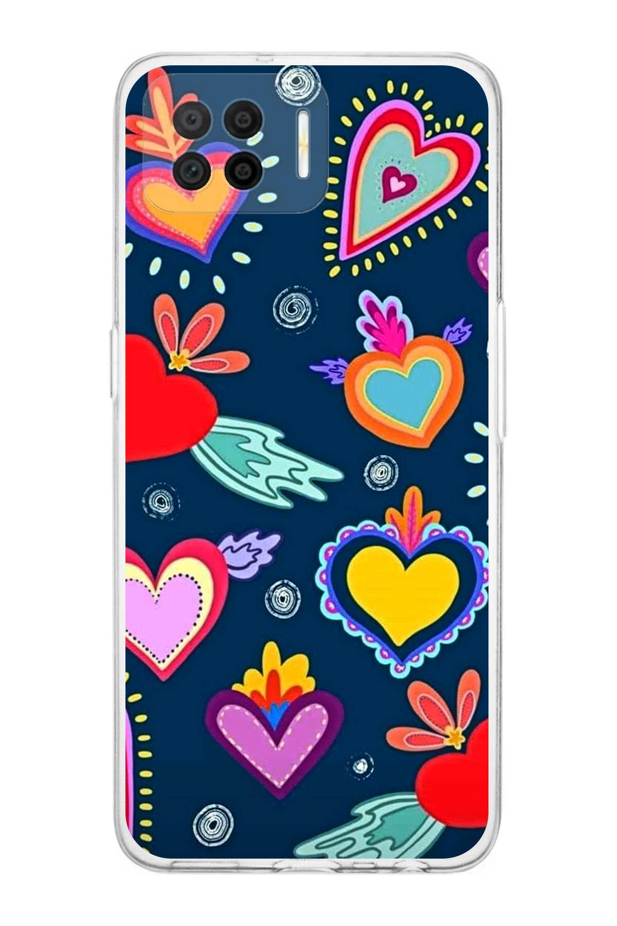 Oppo A73 ile Uyumlu Retro Color 3 Kamera Korumalı Şeffaf Kılıf