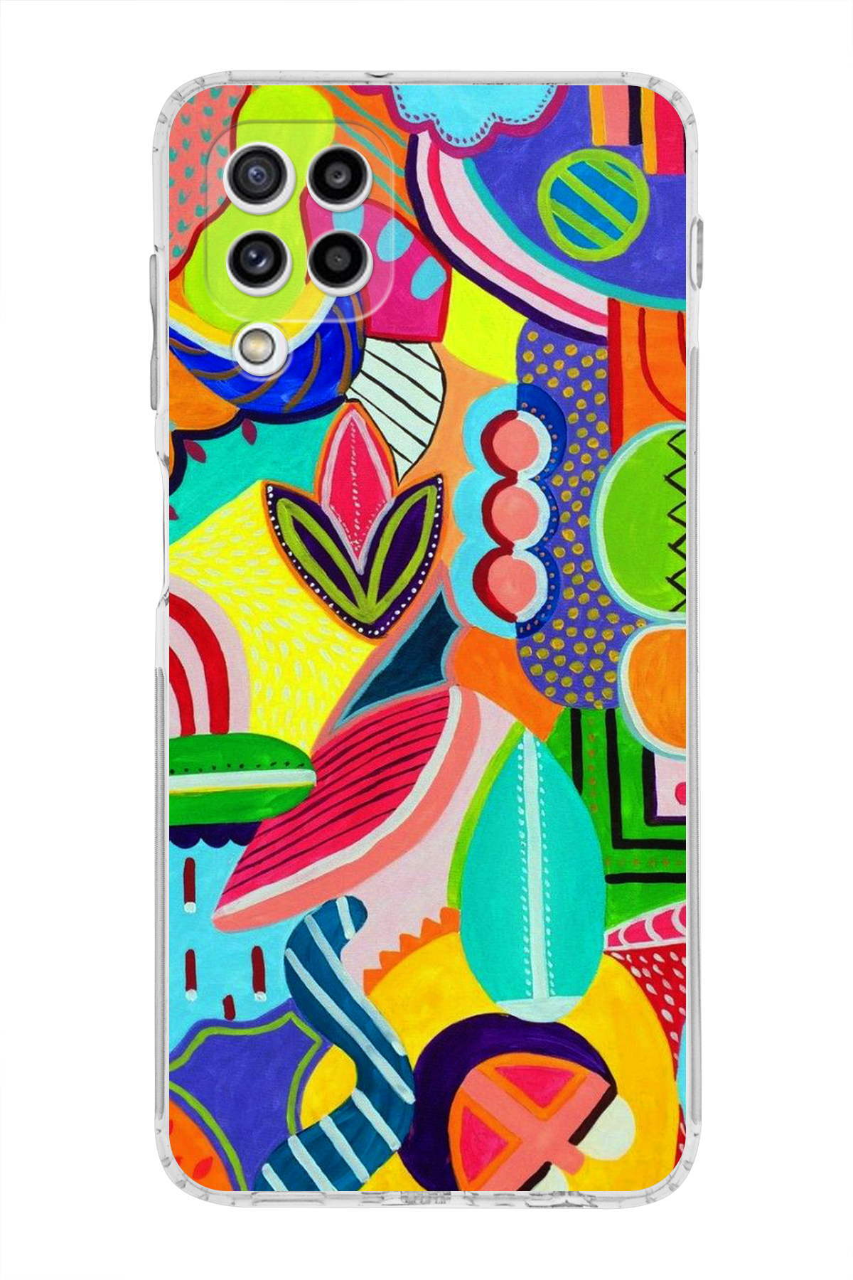 Samsung Galaxy M22 ile Uyumlu Retro Color 6 Kamera Korumalı Şeffaf Kılıf