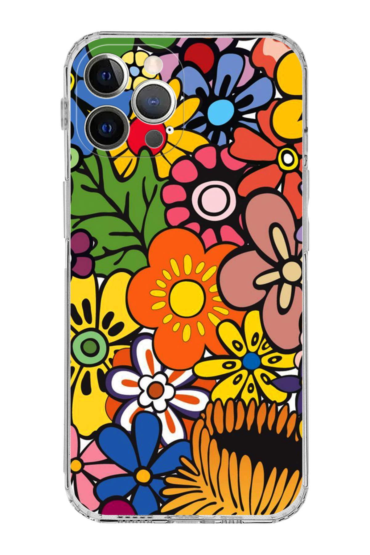 iPhone 12 Pro Max ile Uyumlu Retro Color 2 Kamera Korumalı Şeffaf Kılıf