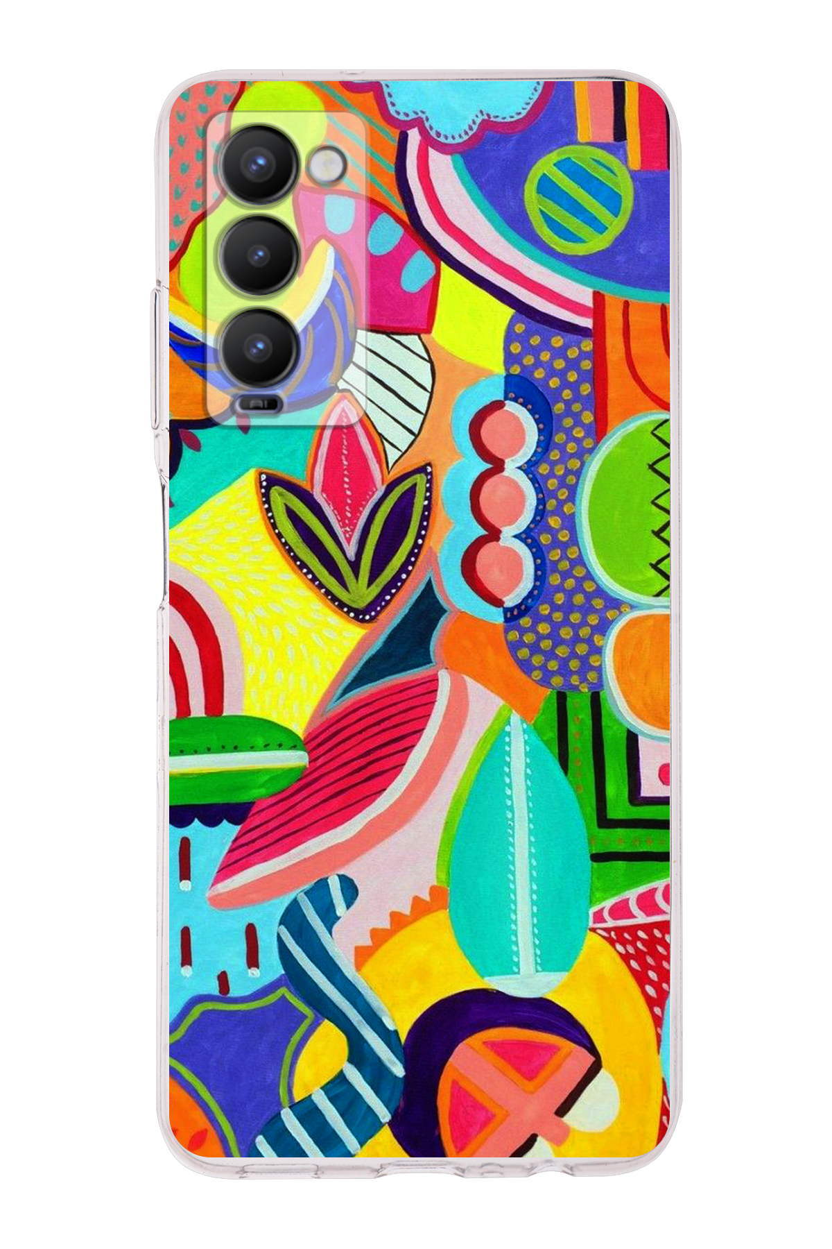 Tecno Camon 18 ile Uyumlu Retro Color 6 Kamera Korumalı Şeffaf Kılıf