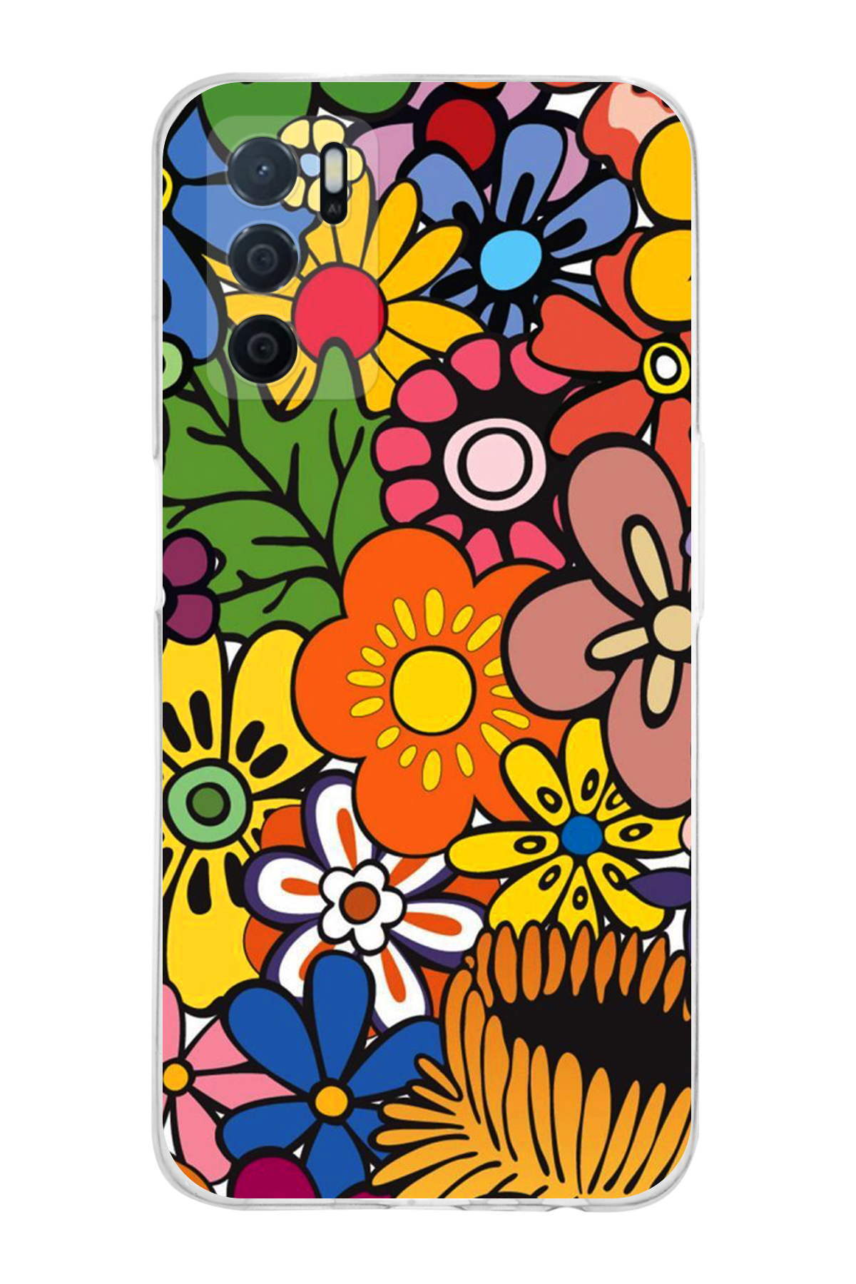 Oppo A16 ile Uyumlu Retro Color 2 Kamera Korumalı Şeffaf Kılıf