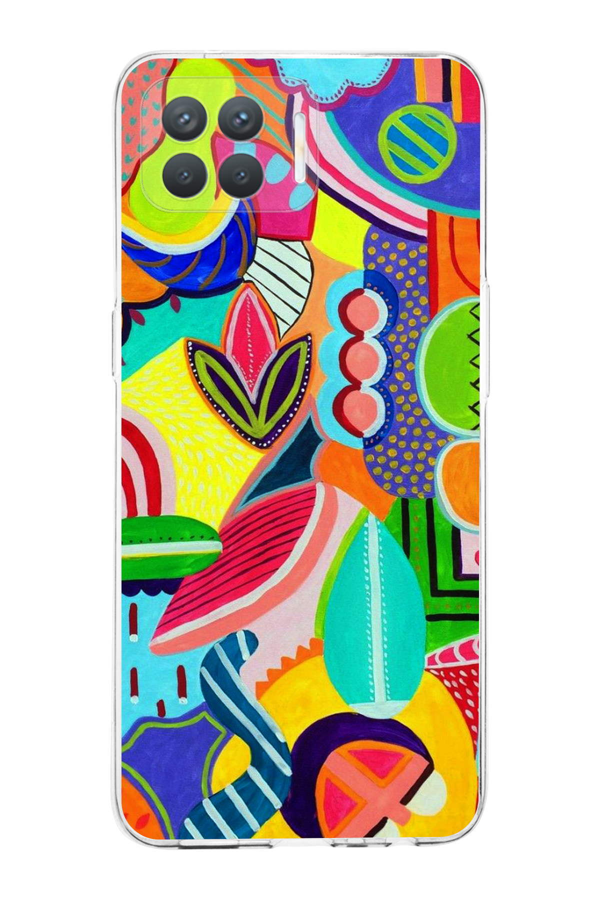 Oppo Reno 4 Lite ile Uyumlu Retro Color 6 Kamera Korumalı Şeffaf Kılıf