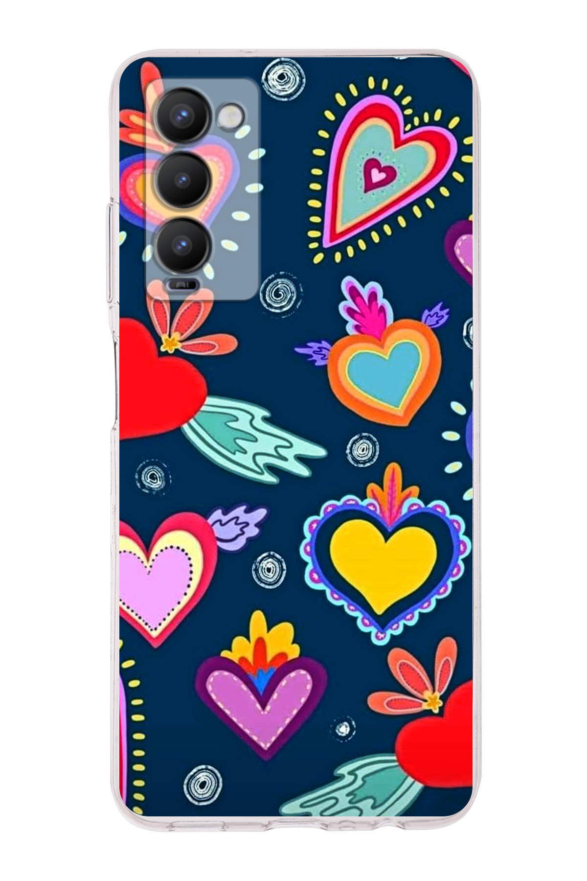 Tecno Camon 18 ile Uyumlu Retro Color 3 Kamera Korumalı Şeffaf Kılıf