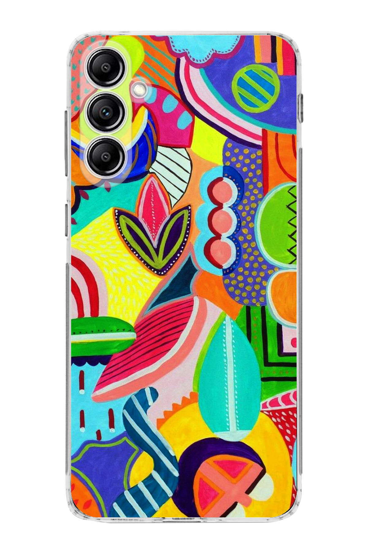 Samsung Galaxy A14 ile Uyumlu Retro Color 6 Kamera Korumalı Şeffaf Kılıf