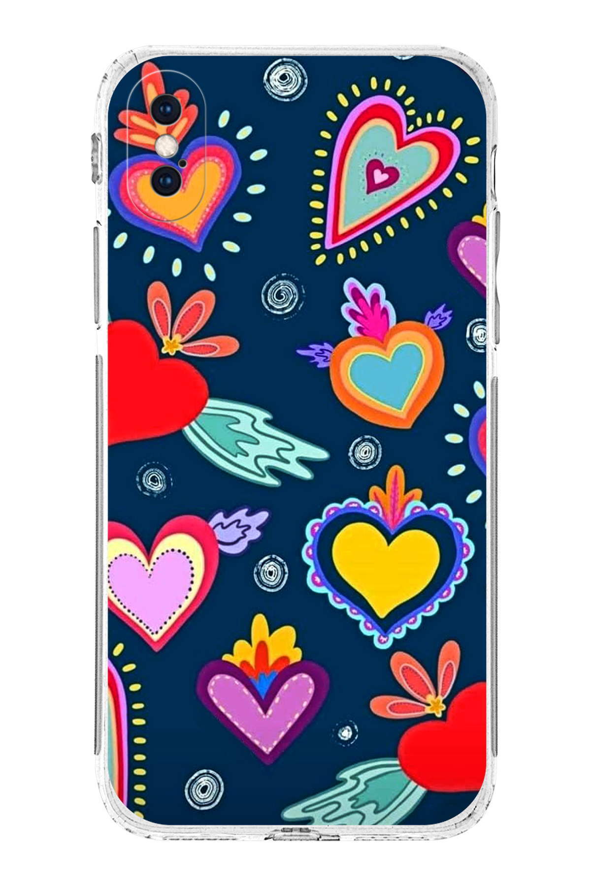 iPhone X ile Uyumlu Retro Color 3 Kamera Korumalı Şeffaf Kılıf