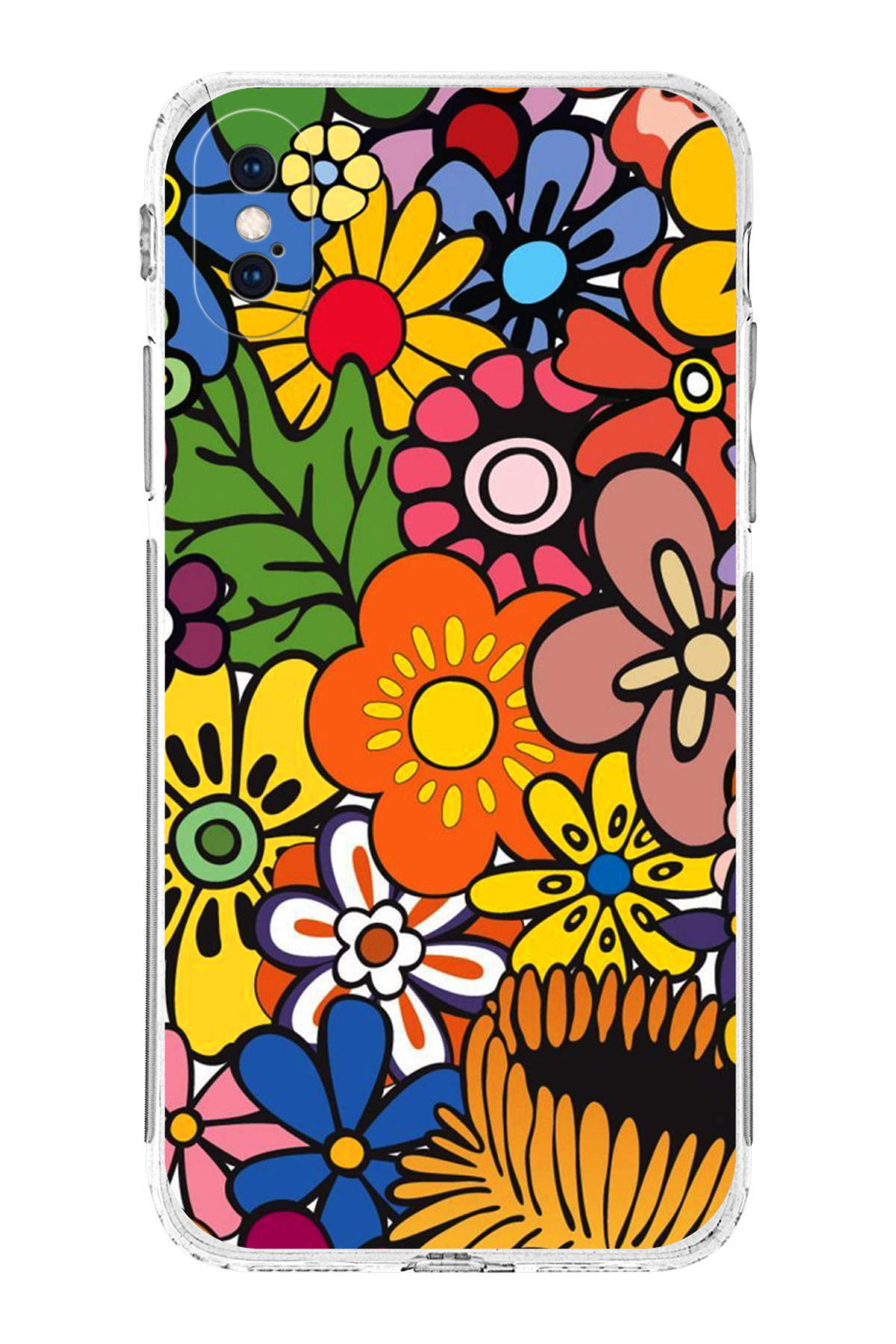 iPhone XS ile Uyumlu Retro Color 2 Kamera Korumalı Şeffaf Kılıf