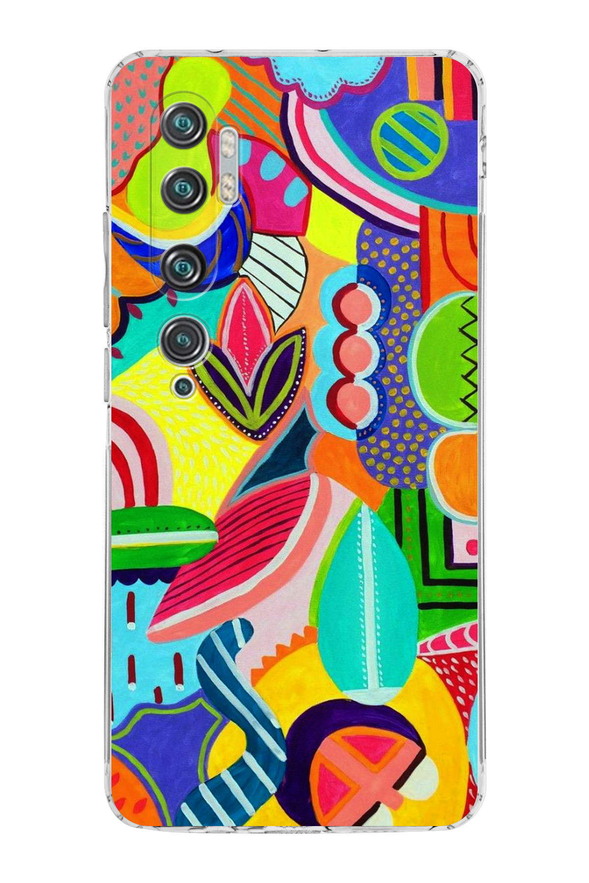 Xiaomi Mi Note 10 Pro ile Uyumlu Retro Color 6 Kamera Korumalı Şeffaf Kılıf