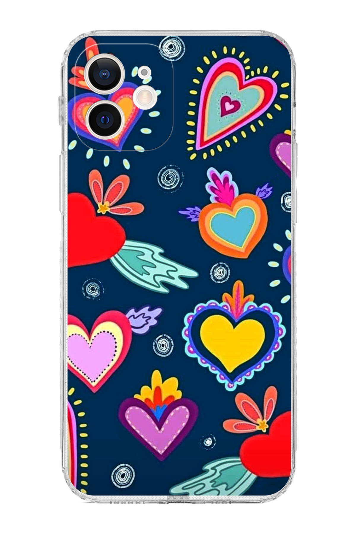 iPhone 12 ile Uyumlu Retro Color 3 Kamera Korumalı Şeffaf Kılıf