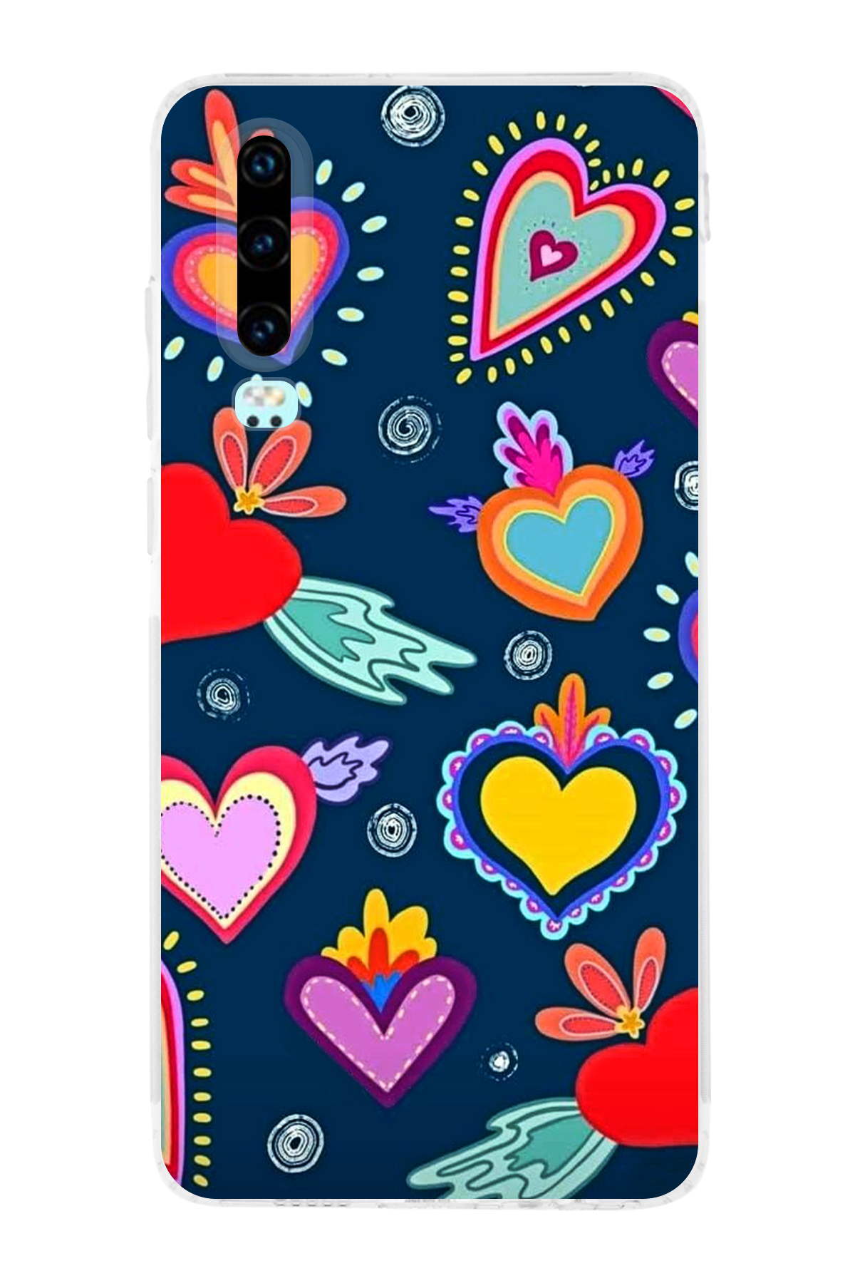 Huawei P30 ile Uyumlu Retro Color 3 Kamera Korumalı Şeffaf Kılıf