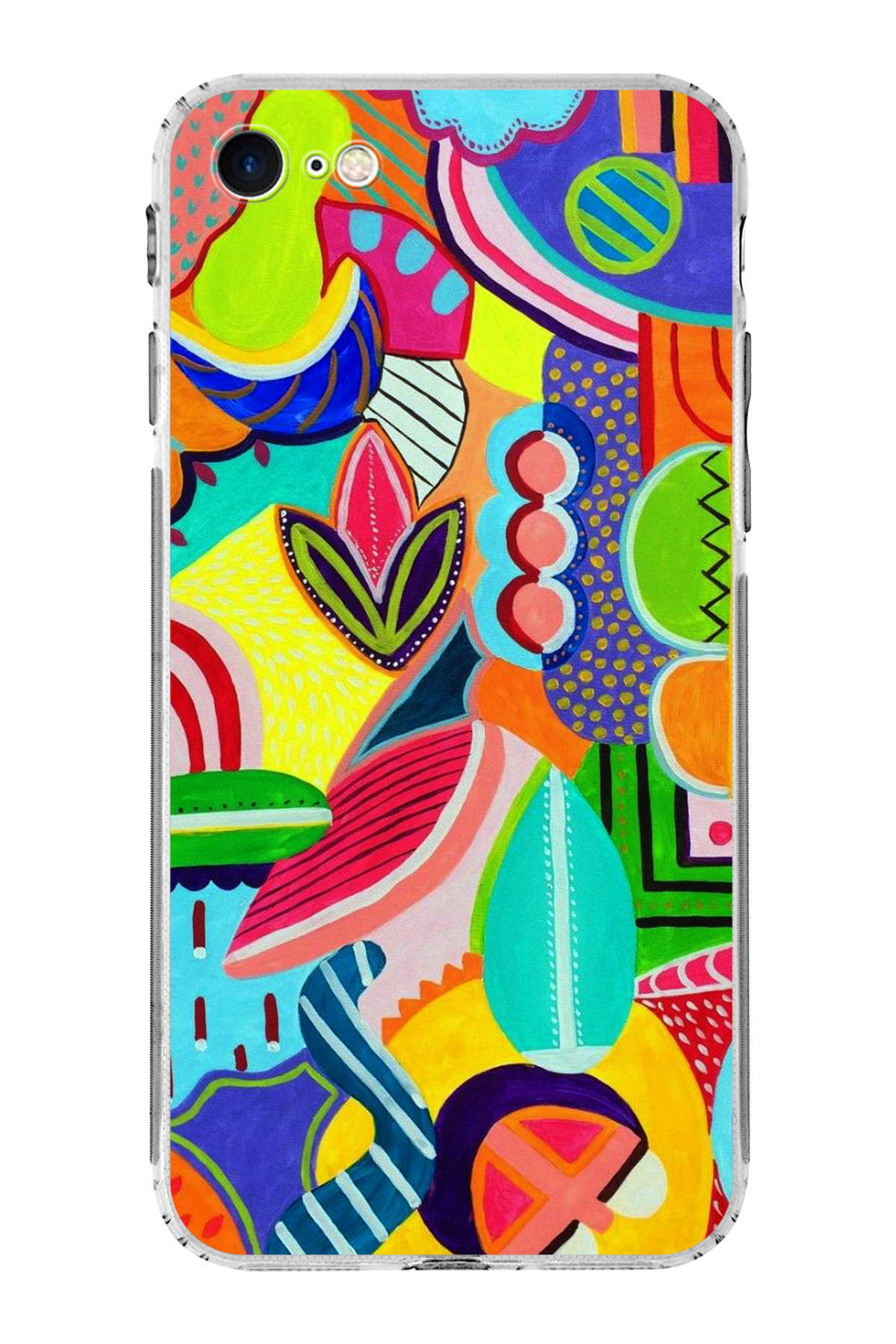 iPhone SE 2022 ile Uyumlu Retro Color 6 Kamera Korumalı Şeffaf Kılıf