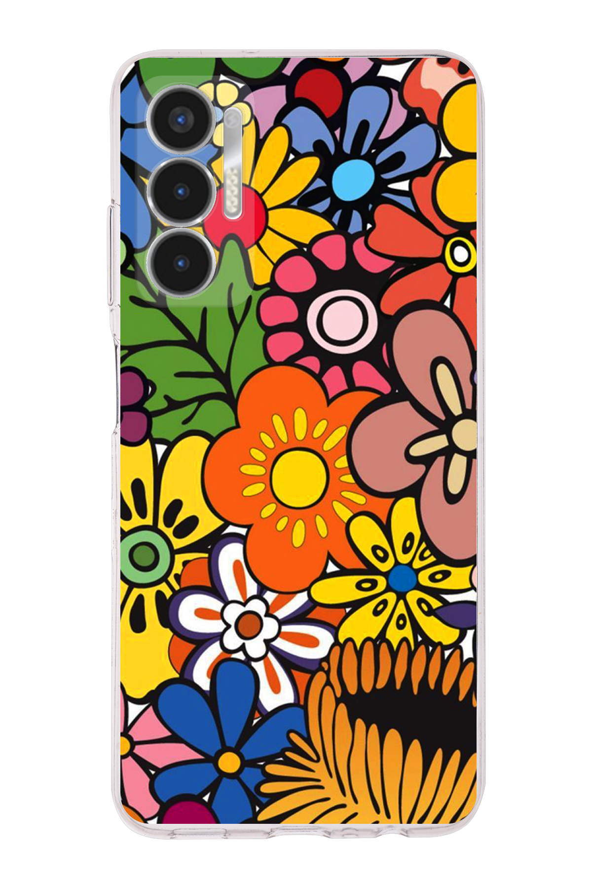 Tecno Pova 3 ile Uyumlu Retro Color 2 Kamera Korumalı Şeffaf Kılıf