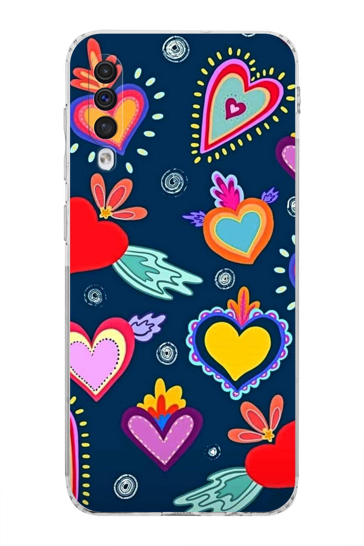 Samsung Galaxy A50 ile Uyumlu Retro Color 3 Kamera Korumalı Şeffaf Kılıf