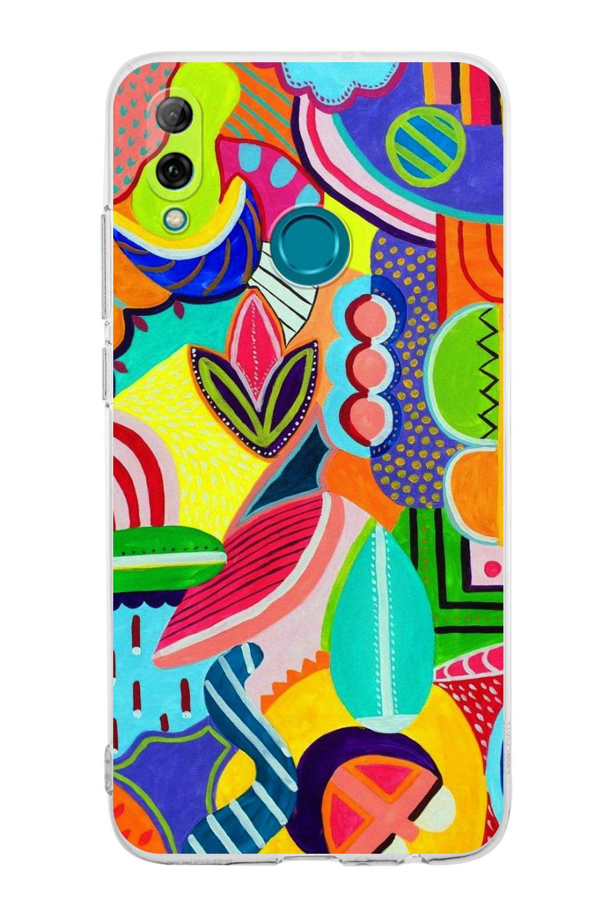 Huawei P Smart 2019 ile Uyumlu Retro Color 6 Kamera Korumalı Şeffaf Kılıf
