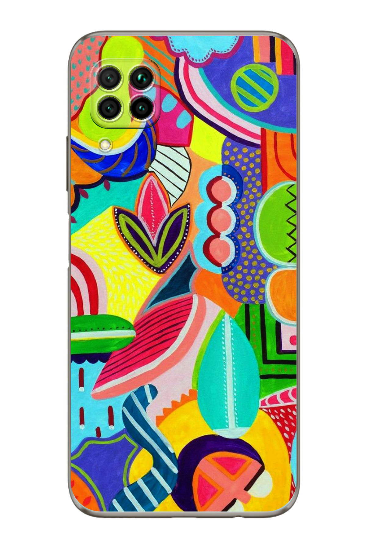 Huawei P40 Lite ile Uyumlu Retro Color 6 Kamera Korumalı Şeffaf Kılıf