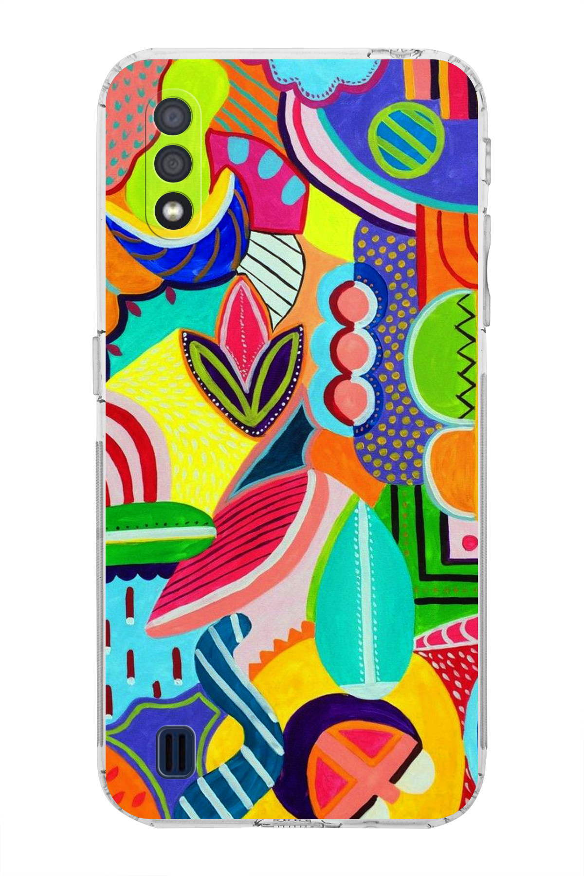 Samsung Galaxy A01 ile Uyumlu Retro Color 6 Kamera Korumalı Şeffaf Kılıf