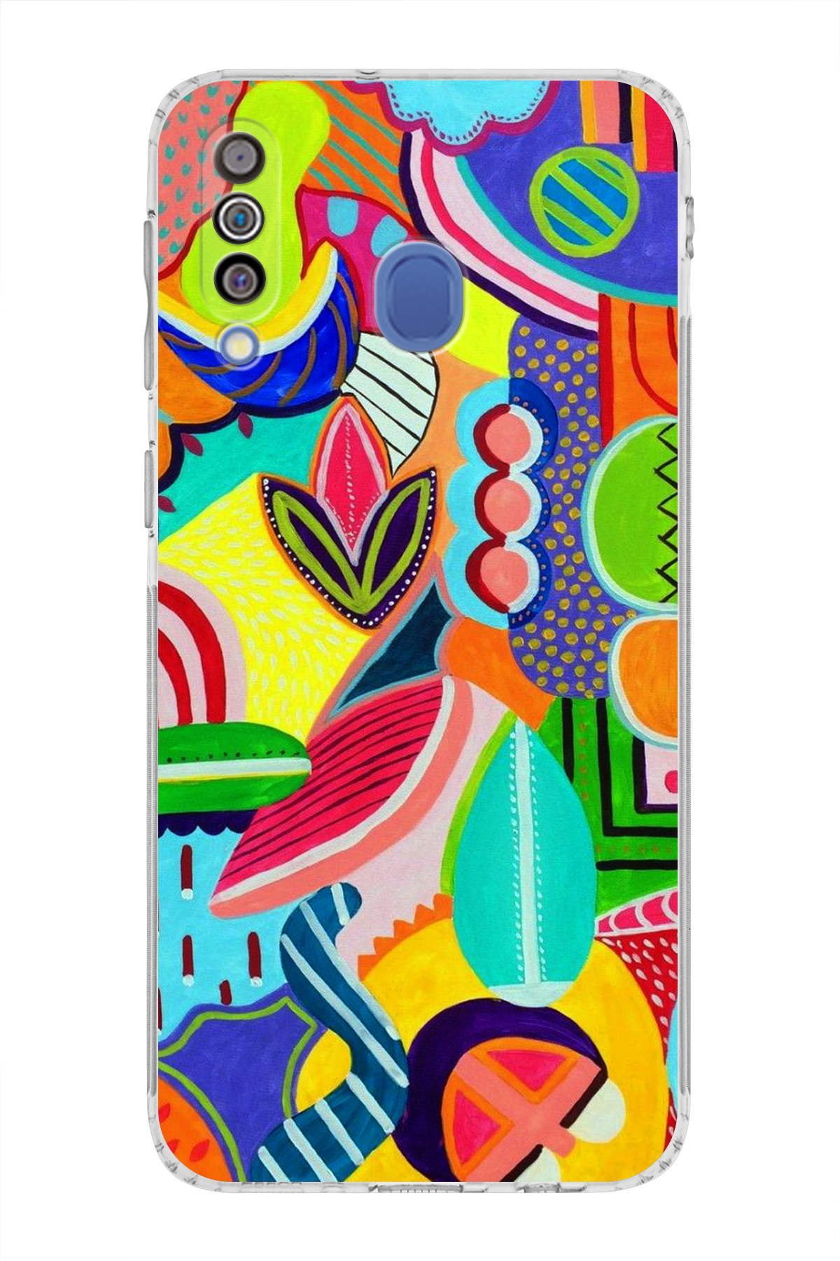 Samsung Galaxy M30 ile Uyumlu Retro Color 6 Kamera Korumalı Şeffaf Kılıf