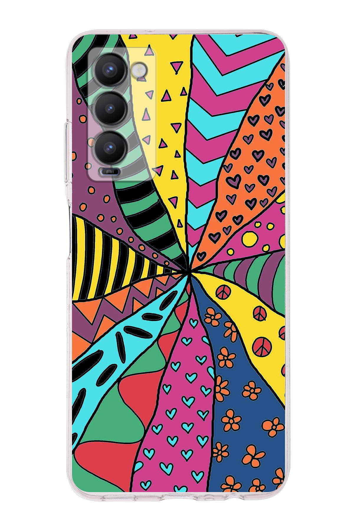 Tecno Camon 18 ile Uyumlu Retro Color 4 Kamera Korumalı Şeffaf Kılıf