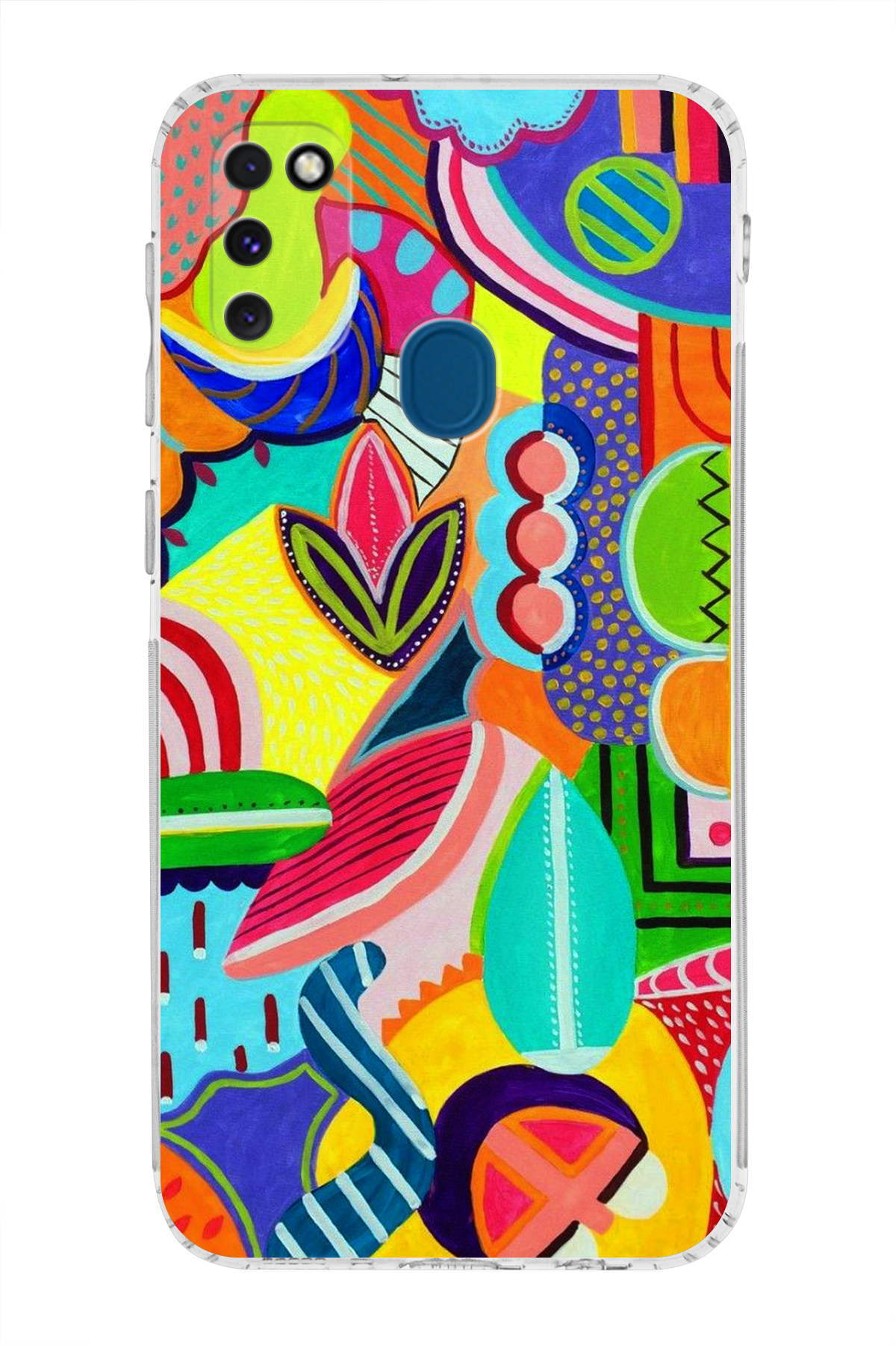 Samsung Galaxy M30S ile Uyumlu Retro Color 6 Kamera Korumalı Şeffaf Kılıf