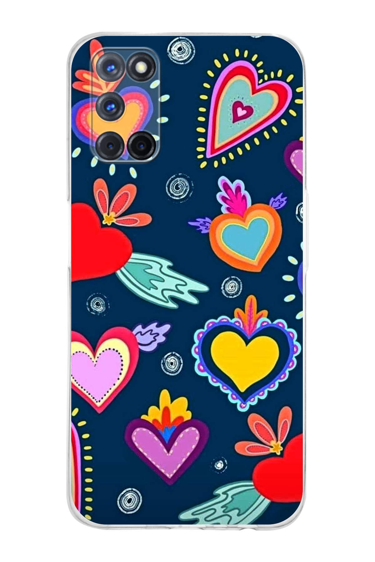 Oppo A52 ile Uyumlu Retro Color 3 Kamera Korumalı Şeffaf Kılıf