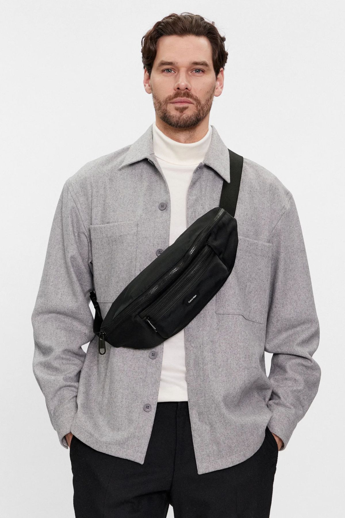 کیف شانه ای مشکی مردانه کمر ضروری CK سیاه Calvin Klein